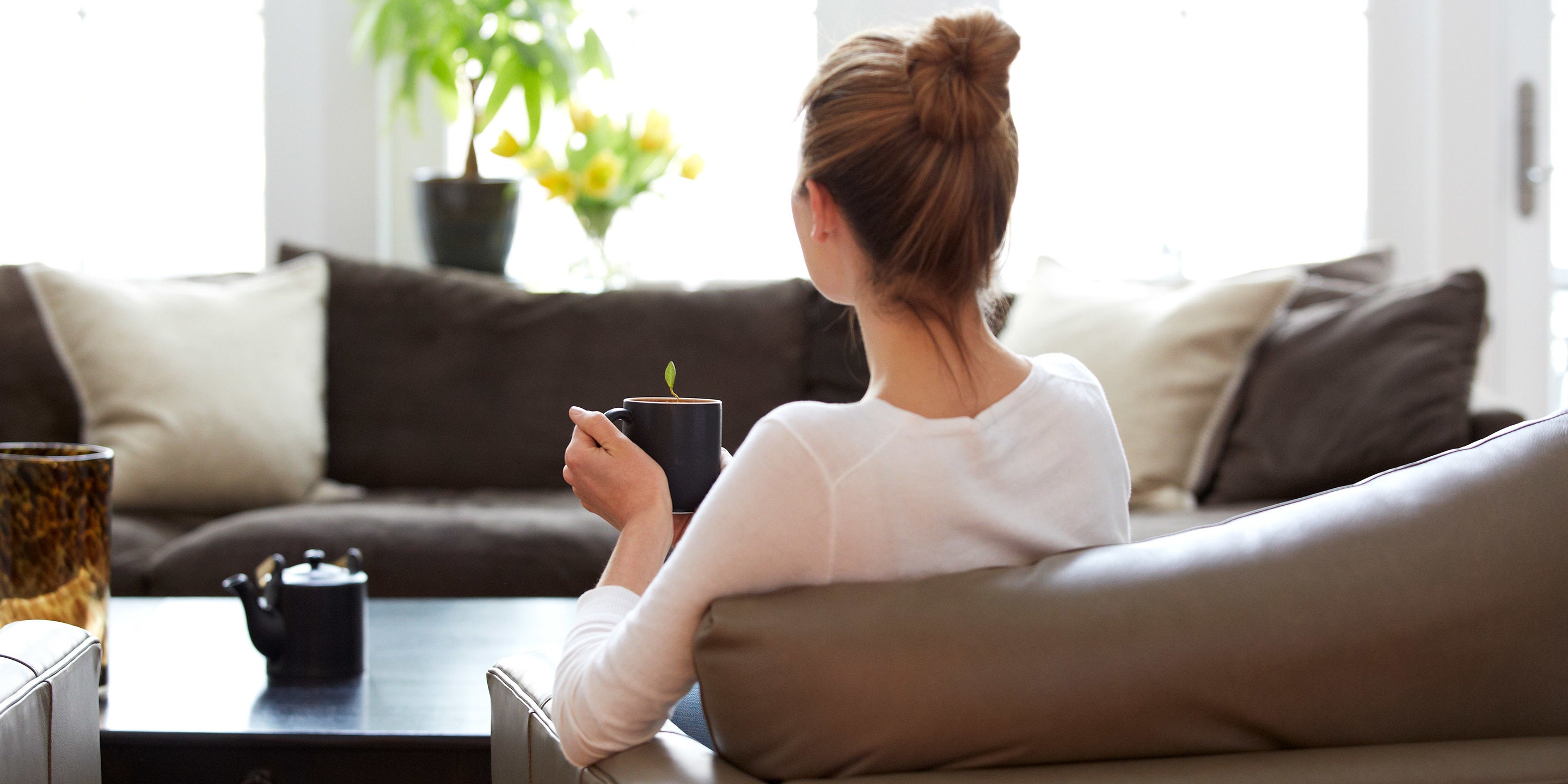 Relaxing at home with a cup of tea