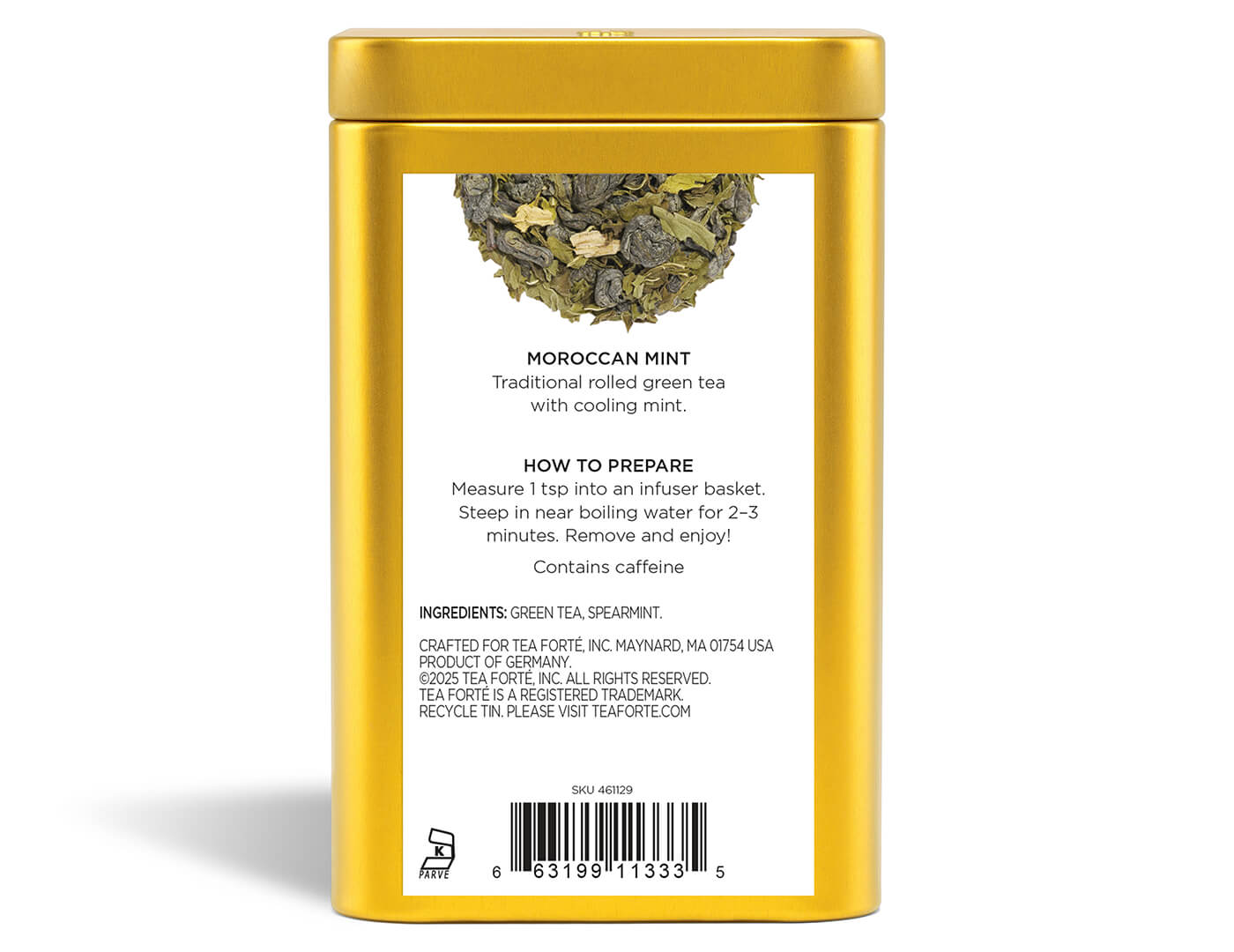 Moroccan Mint tea in a canister of loose tea - back view