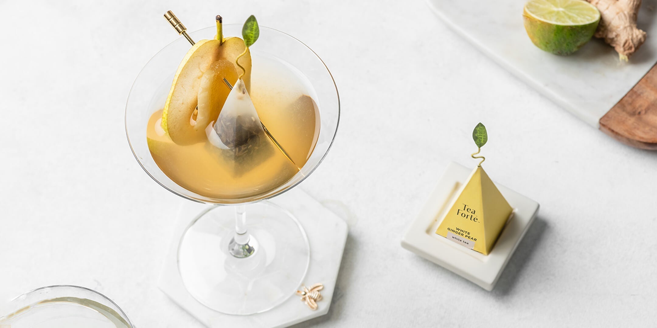 White Ginger Pear Martini with infuser and tea tray