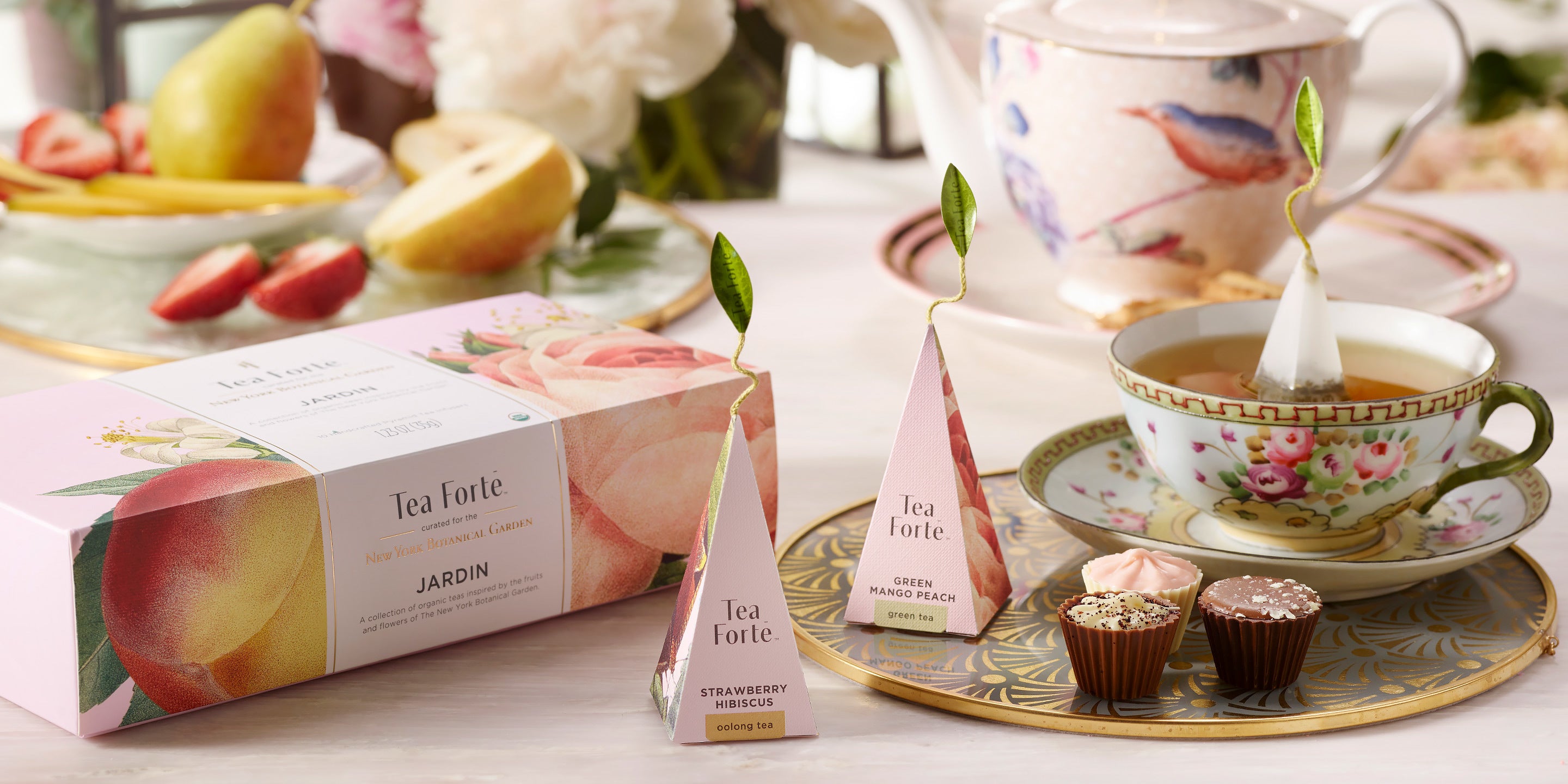 The Jardin Collection Petite Presentation Box and infusers with chocolates