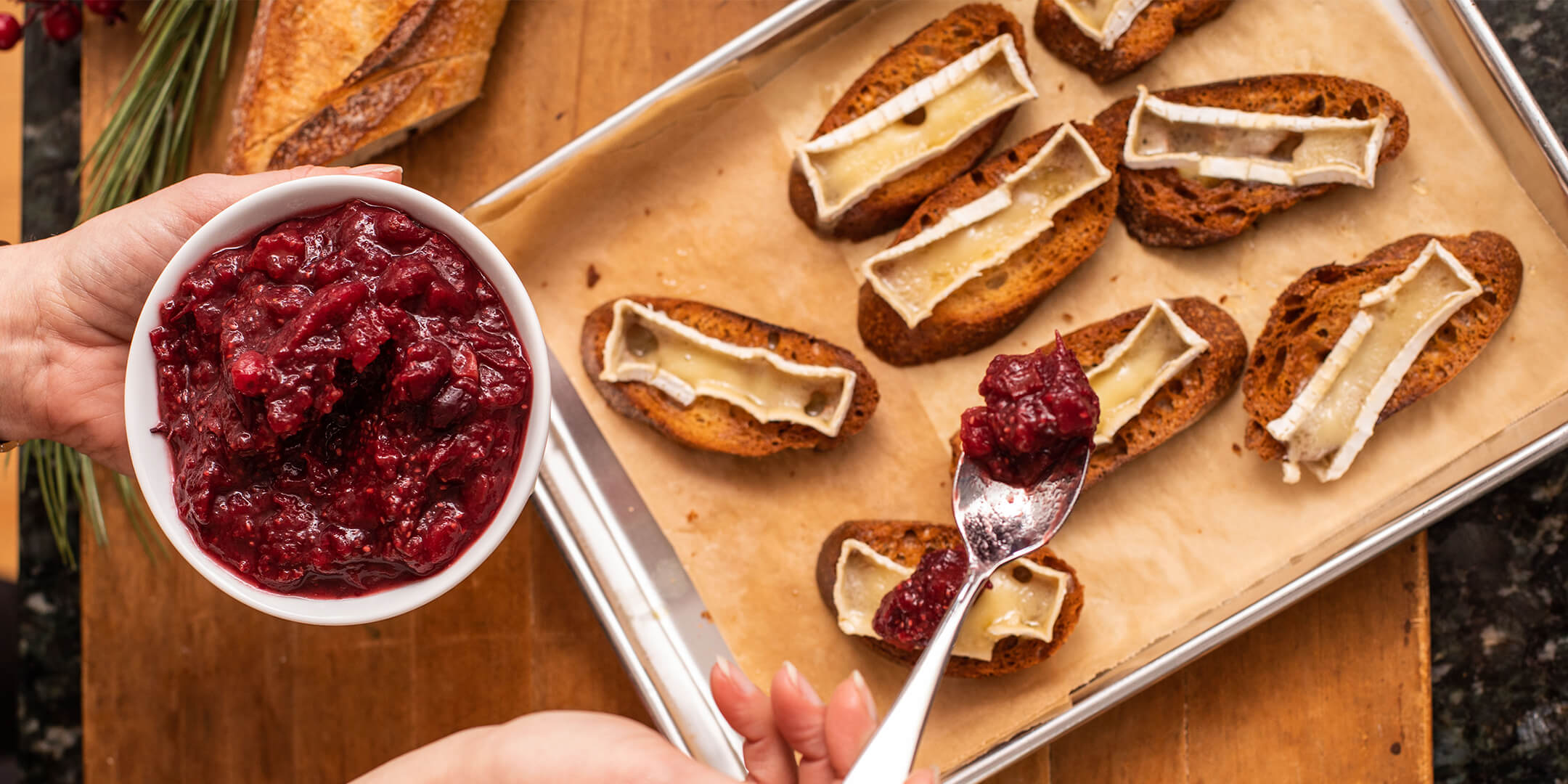 Sweet Orange Cranberry Brie Crostini from above