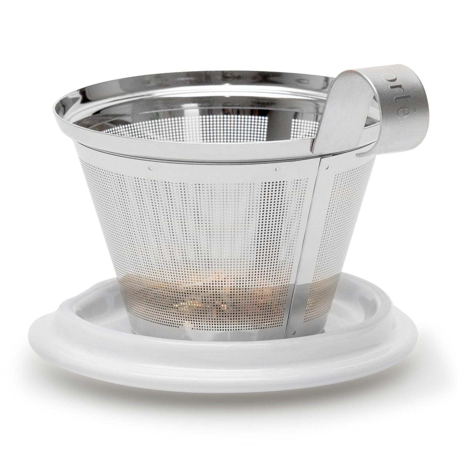 KATI infuser basket resting on a white KATI lid