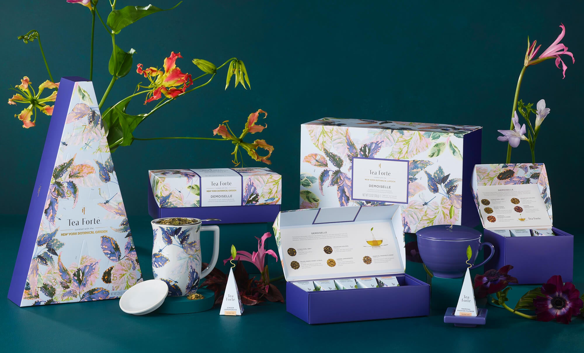 Demoiselle Collection on a dark green-bluebackground