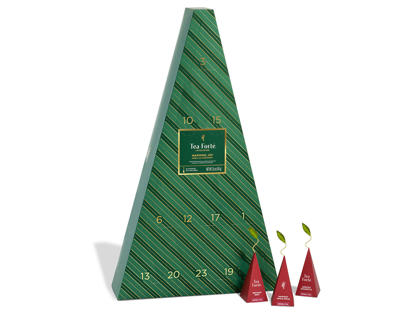 Warming Joy Herbal Advent Calendar with doors closed and infusers to the right outside of box