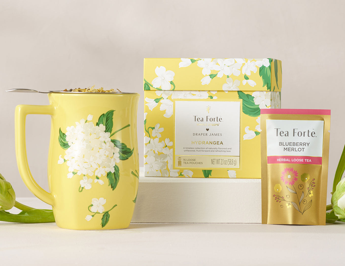 Hydrangea Loose tea Set of  one Single Steeps Sampler and one Fiore Cup