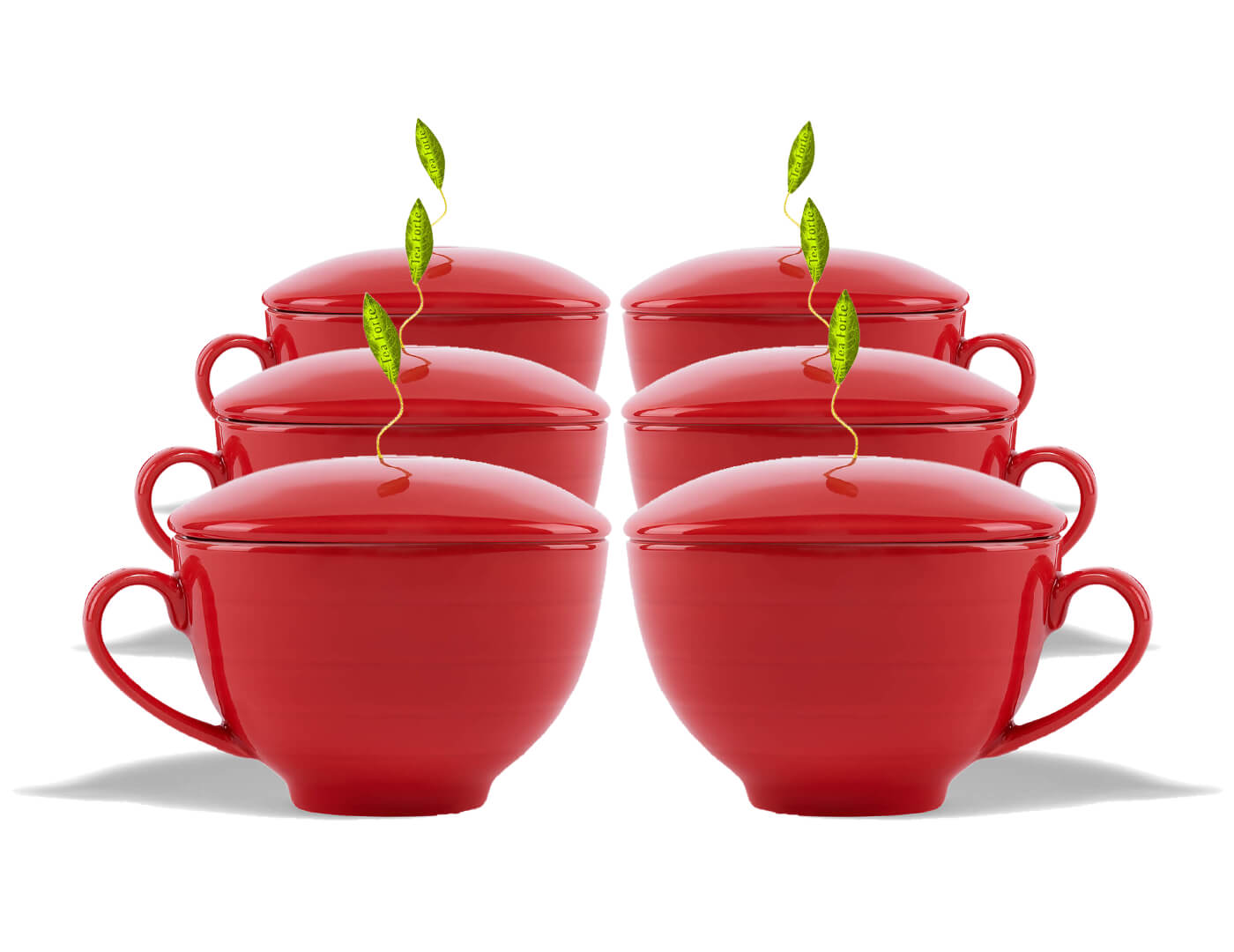 Ruby Rd Café Cups, set of six, with infusers poking out