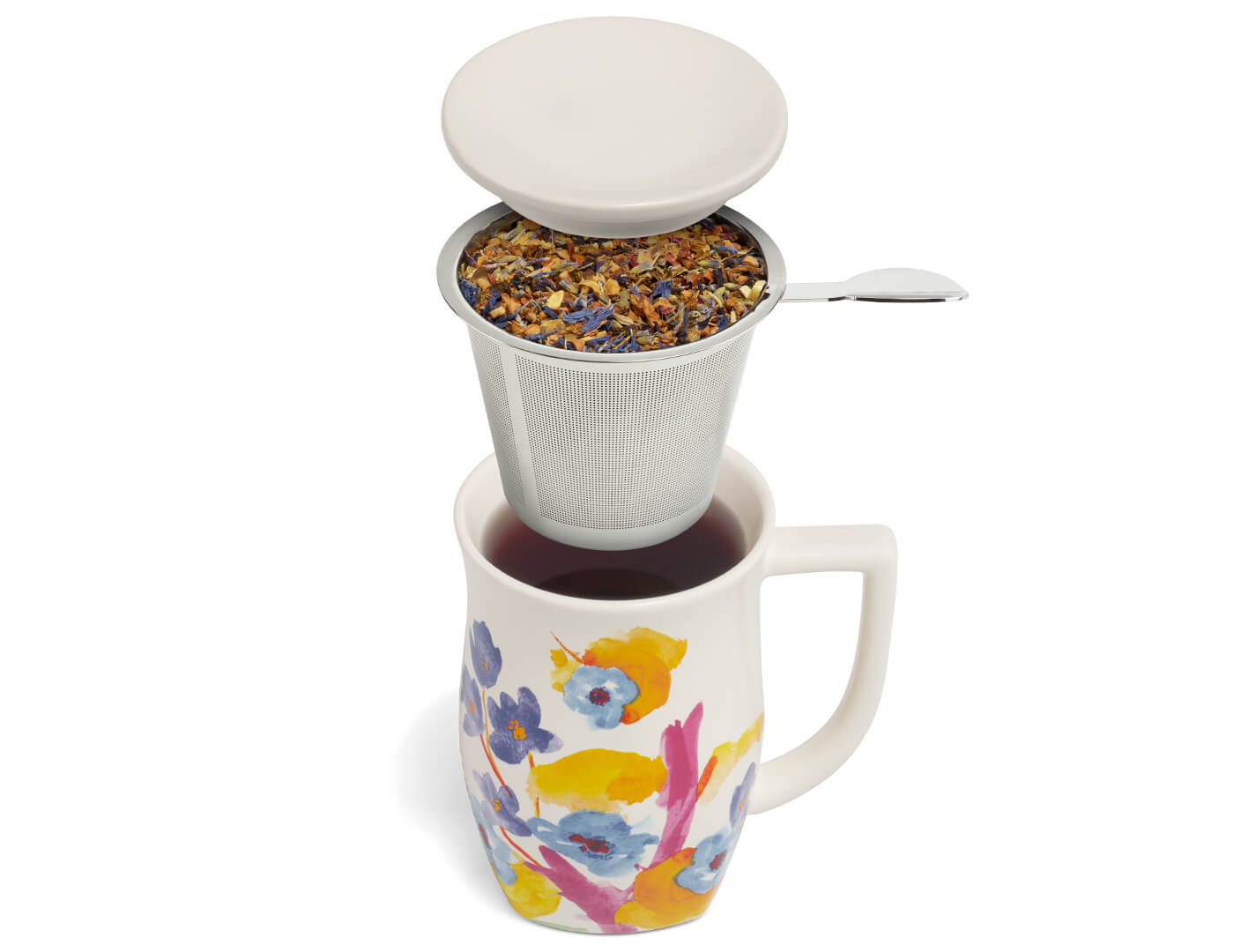 Volaré Fiore Steeping Cup, how it works with lid and infuser and tea inside