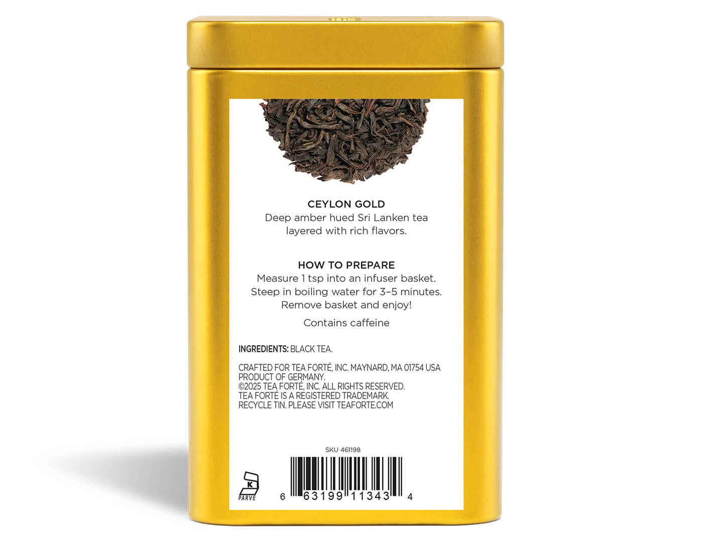 Ceylon Gold Loose Leaf Tea Canister - back view