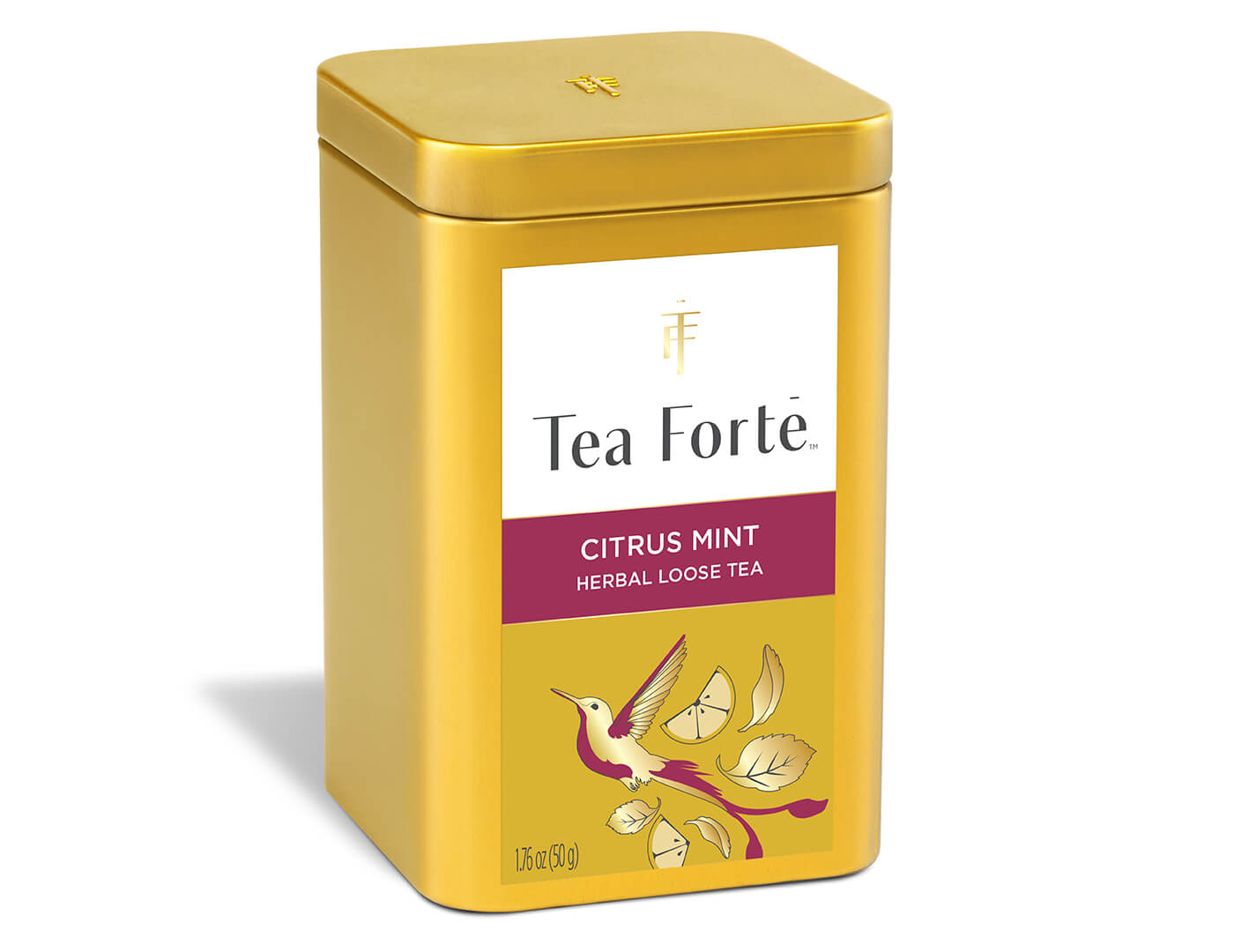 Citrus Mint tea in a canister of loose tea - side view