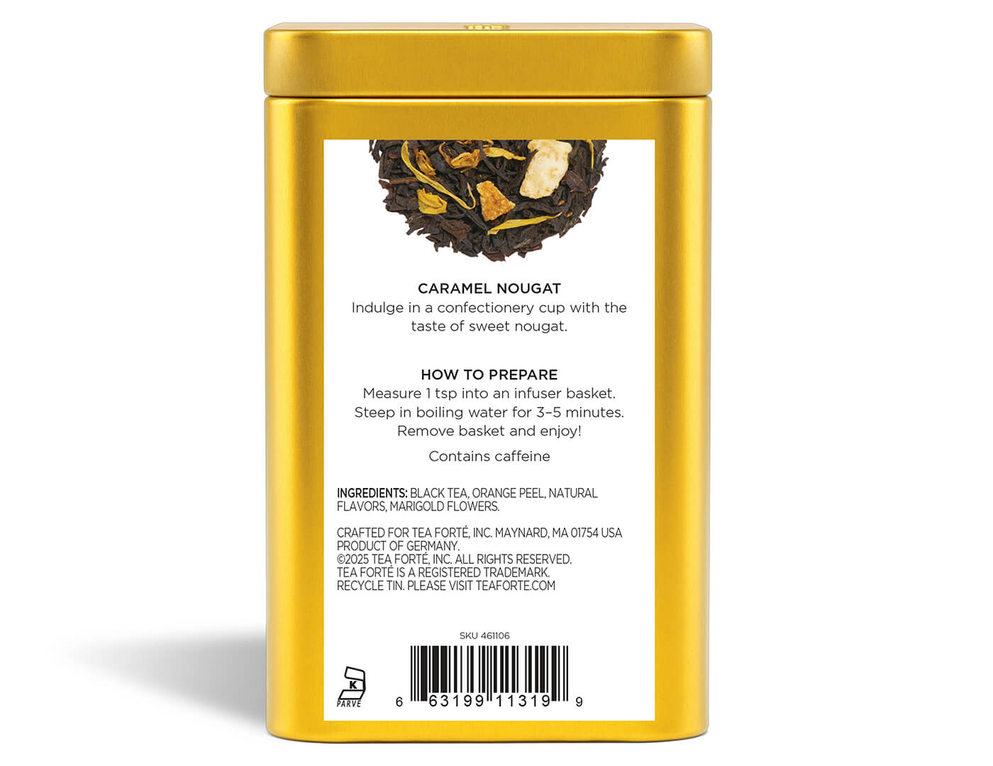 Caramel Nougat Loose Leaf Tea Canister - back view