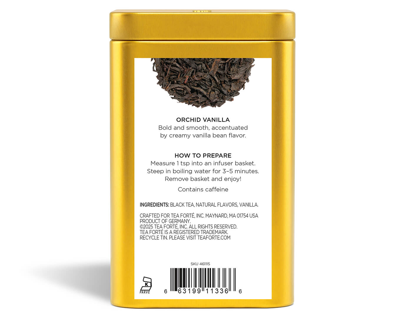 Orchid Vanilla Loose Leaf Tea Canister - back view