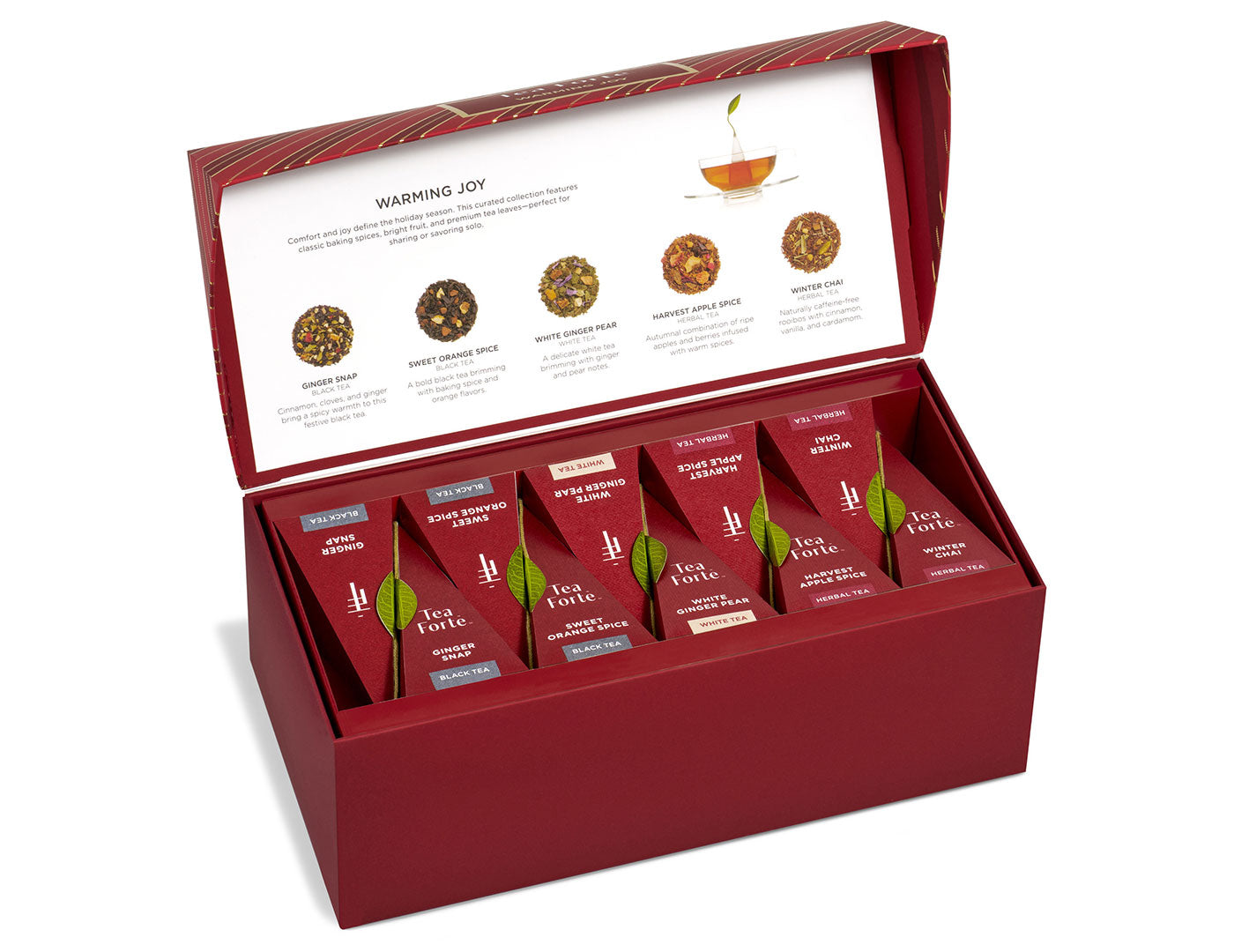 Presentation Box Warming Joy, of 20 tea infusers, open lid