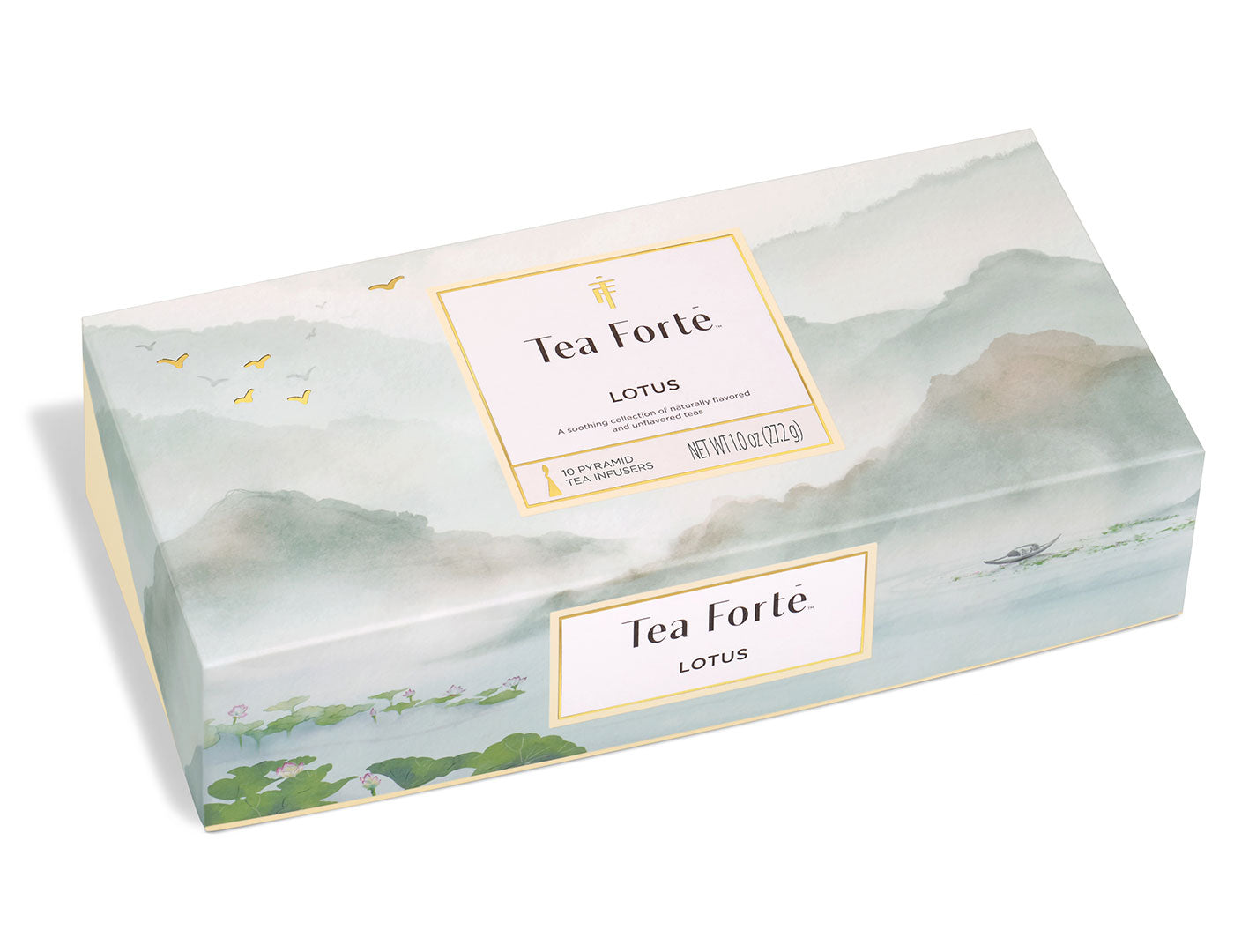Lotus tea assortment in a 10 count Petite Presentation box with lid  closed