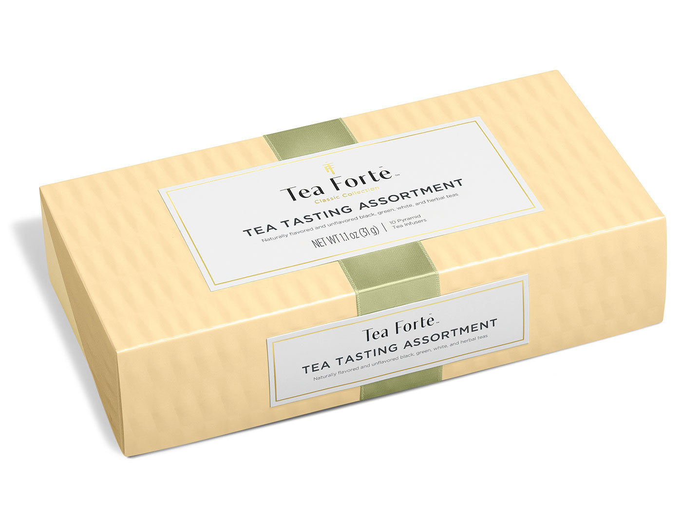 Tea Tasting tea assortment in a 10 count petite presentation box with lid closed