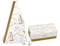 Tea Forte Winter Chalet gift set with triangular box containing tea packets and rectangular box with gold branch pattern desi