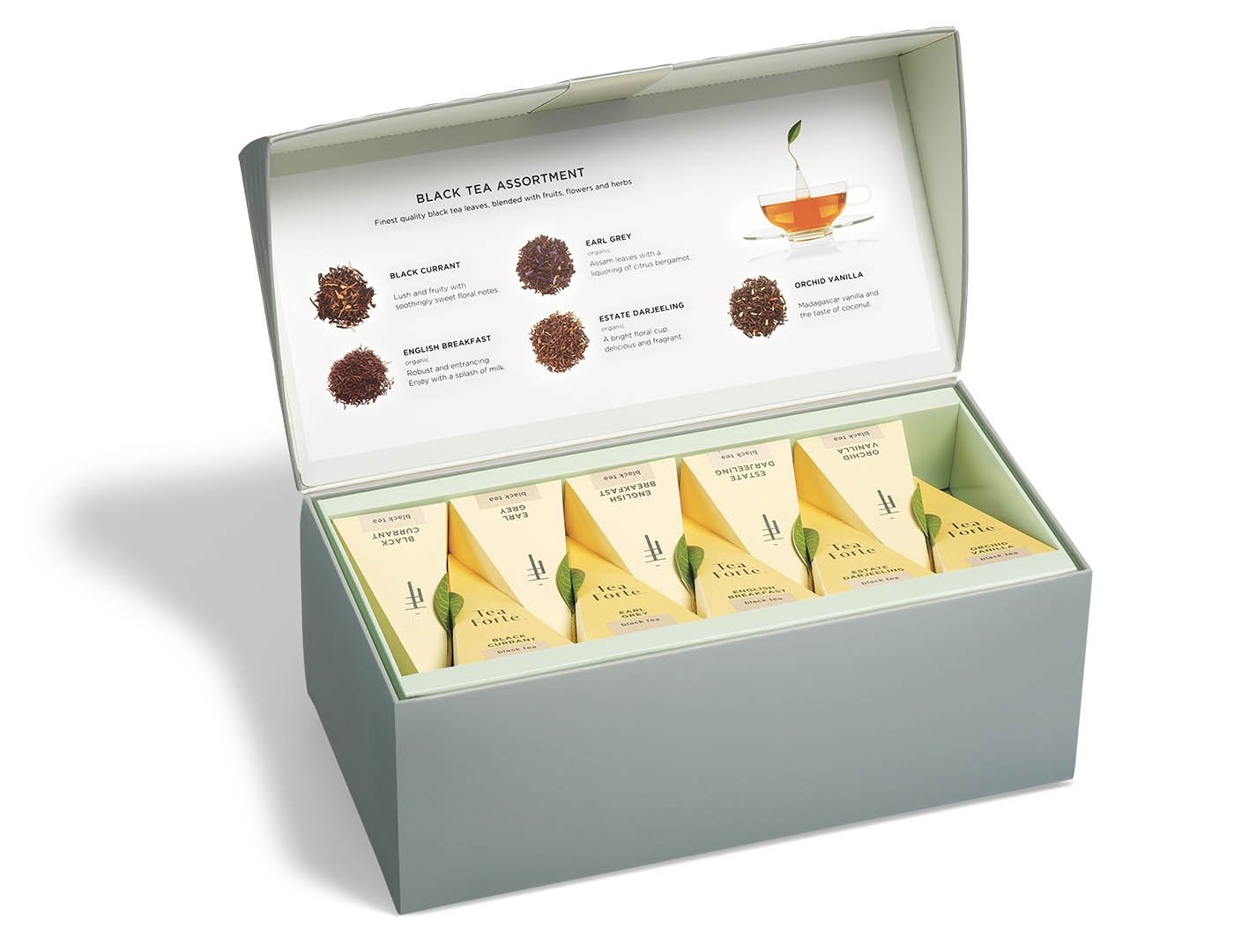 Black Tea Tasting Assortment Presentation Box, open box of 20 teas