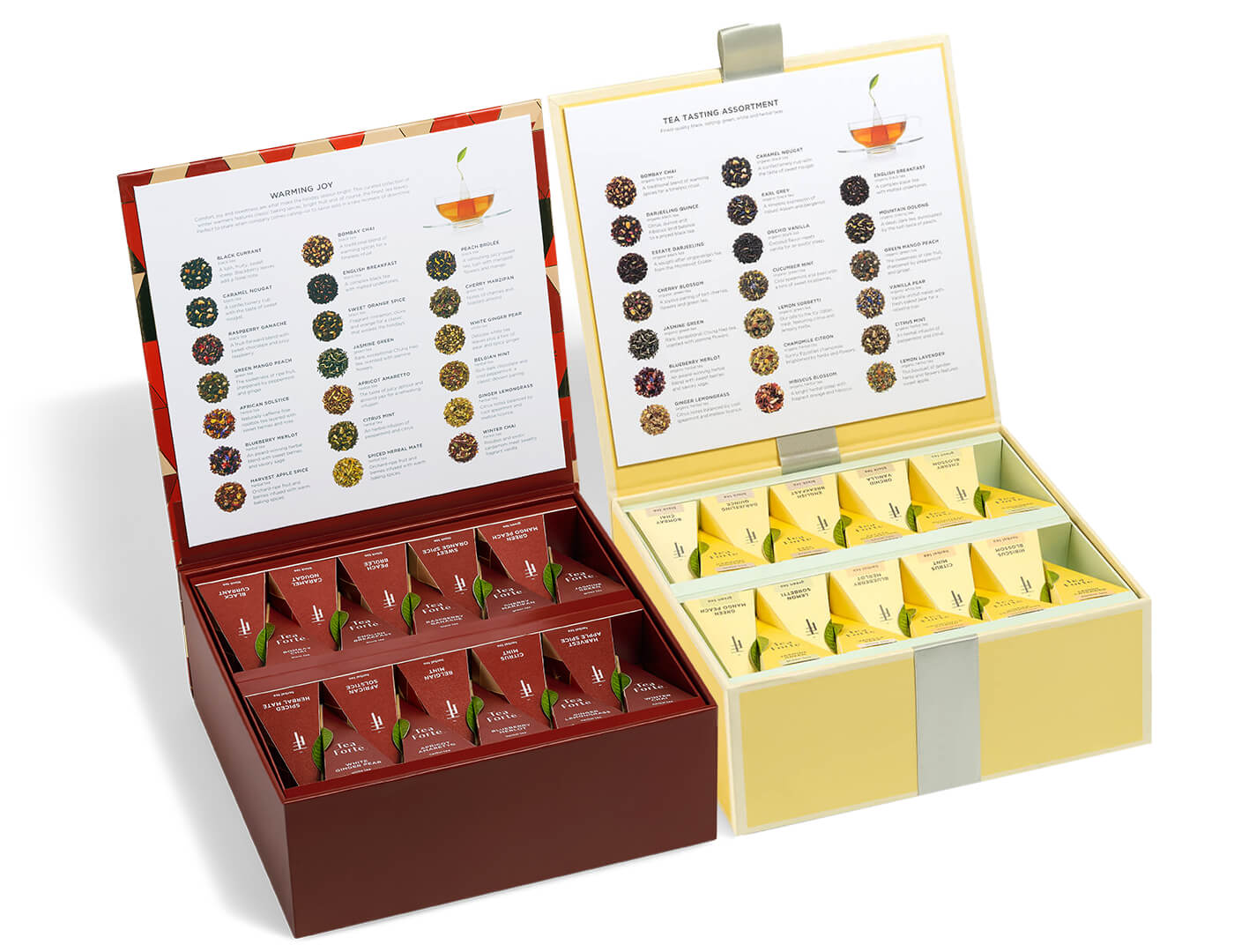 Warming JOy and Tea Tasting Assortment Tea Chests, open