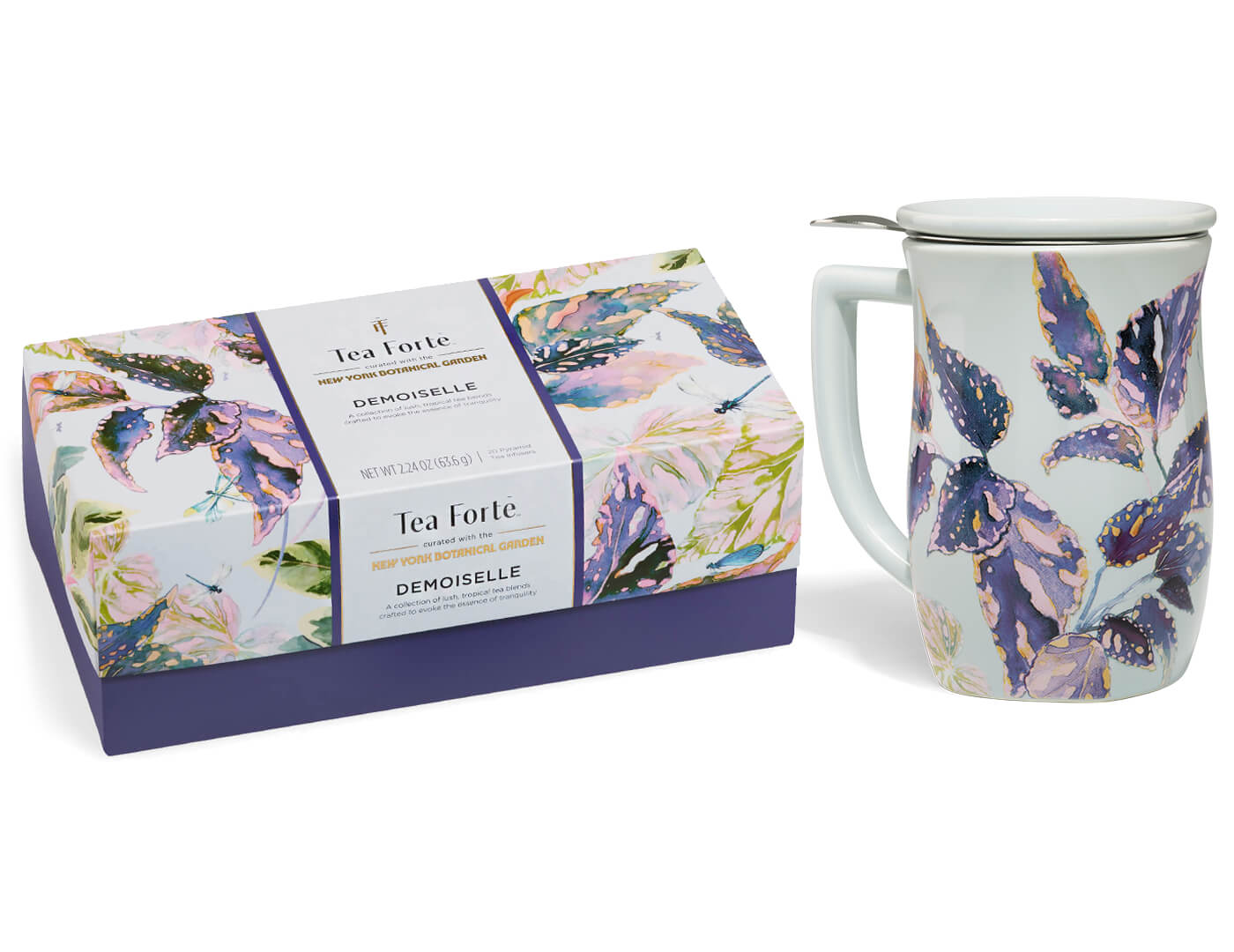 Demoiselle Tea Set, including one Presentation Box of 20 teas and one Fiore Steeping Cup with lid and infuser basket