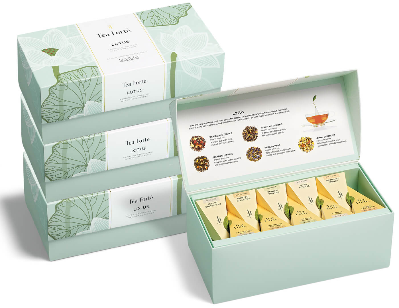 Lotus Lover's Presentation Box 4pk, open and closed boxes