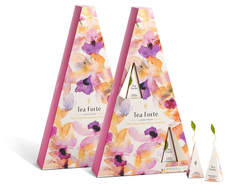 Mariposa Advent Duo - Includes 2  12 Days of Blissful Teas boxes. Advents have a few doors open revealing pyramid infusers inside, as well as off to the side