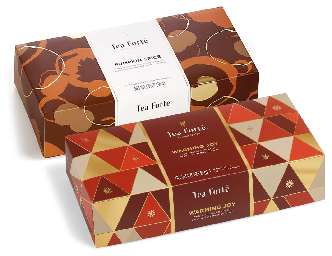 Savor the Seasons Petite Duo, one Petite box each of Warming Joy and Pumpkin Spice, boxes closed