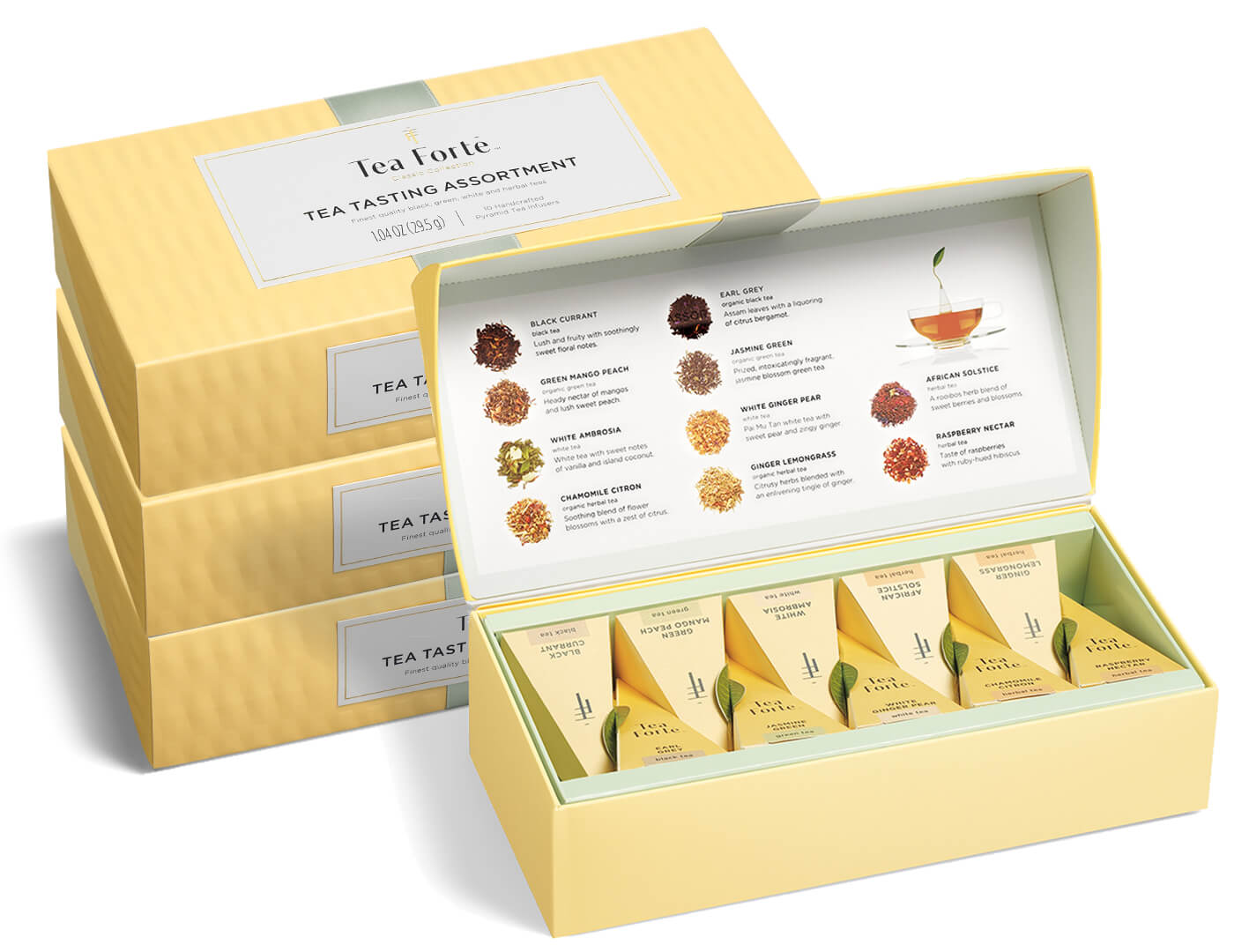 Tea Tasting Assortment Petite 4pk, closed and open boxes