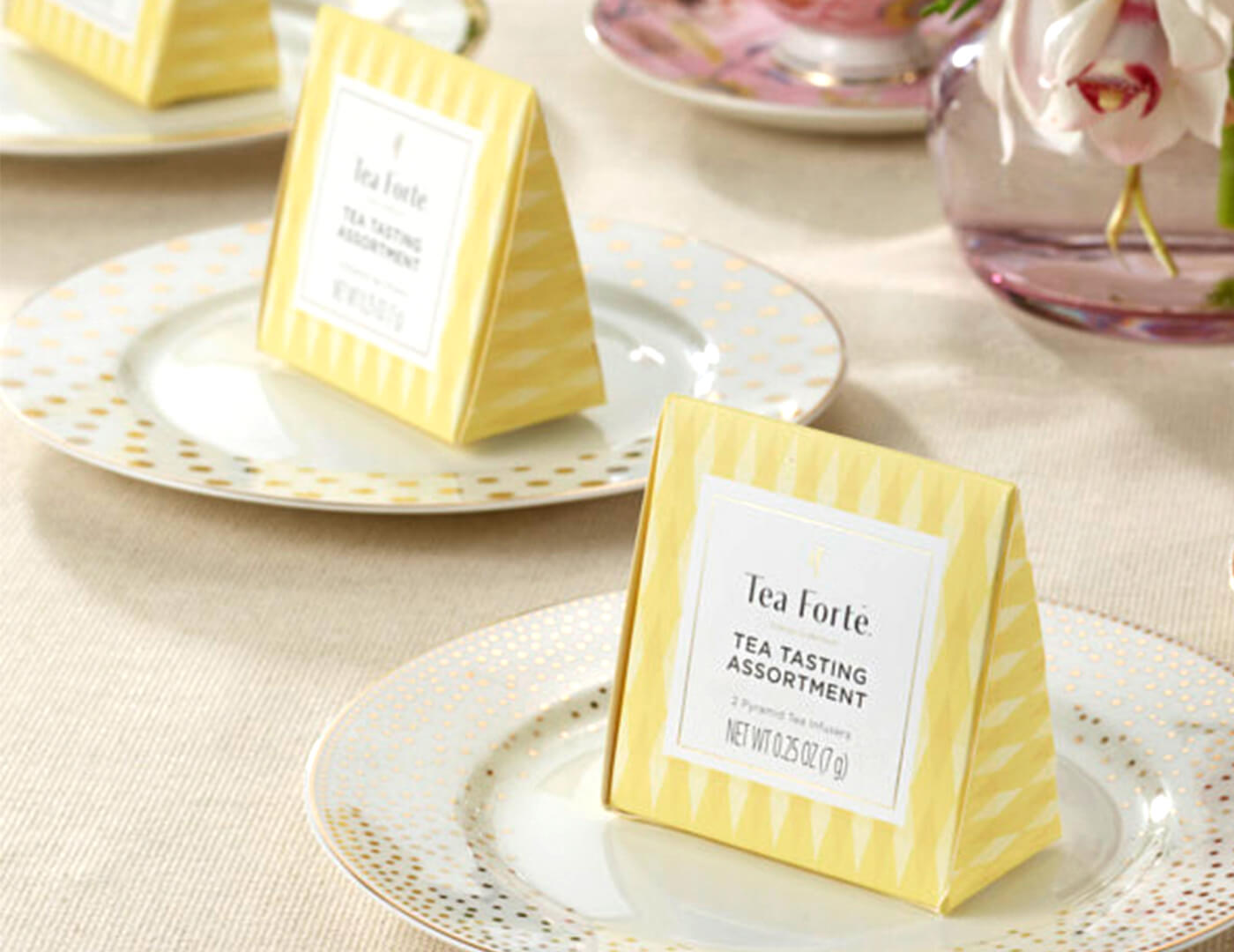 Place setting on a dining room table with Duos on plates