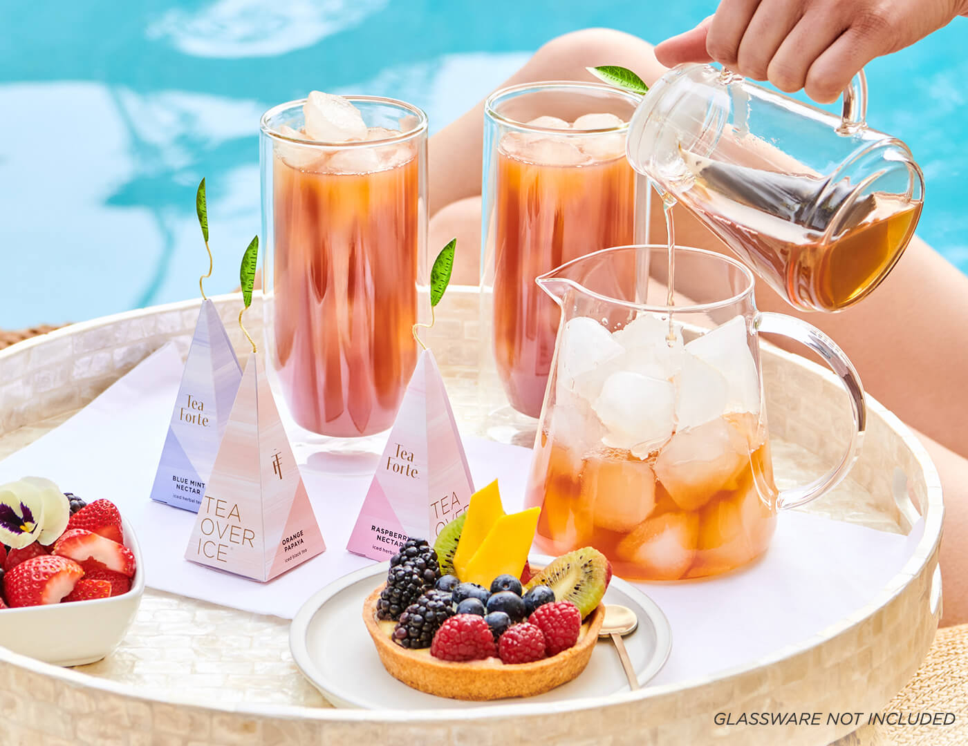 Tea Over Ice, serving by the pool in glasses with fruit tarts.