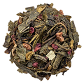 Loose leaf tea blend with dried herbs, flowers, and red fruit pieces mixed together.