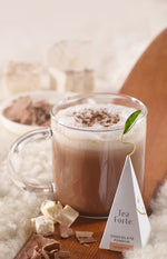 Chocolate Fondue Hot Cocoa  in glass cup with infuser