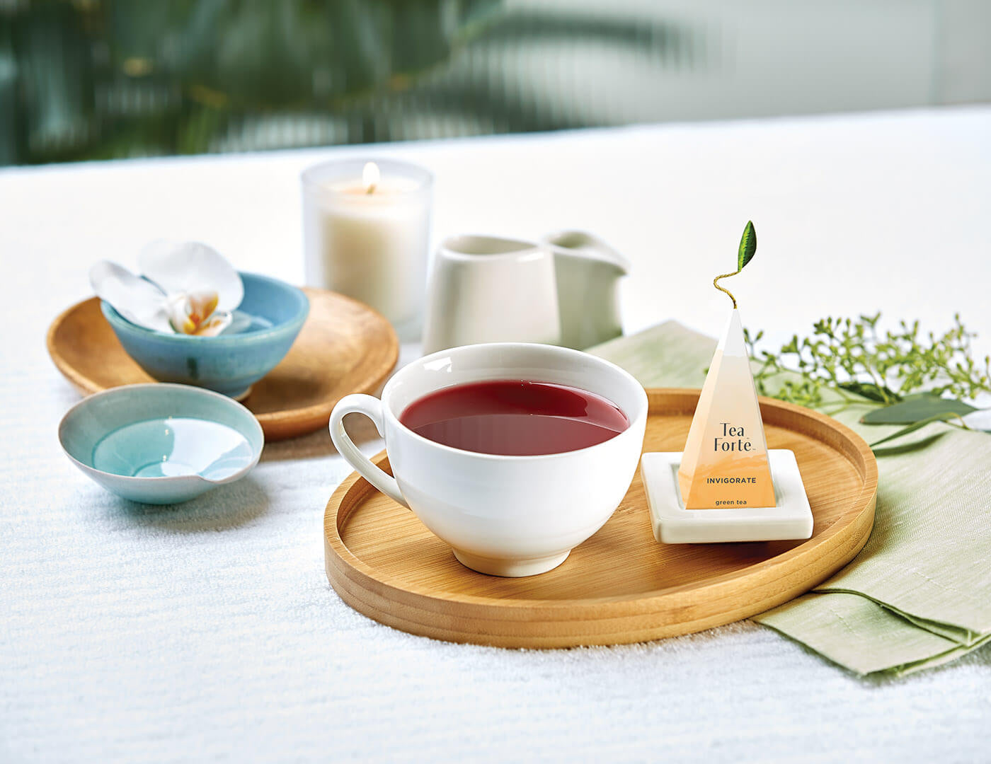 Wellbeing tea assortment in a tea cup