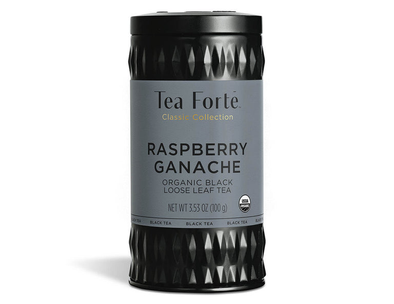 Raspberry Ganache tea in a canister of loose tea