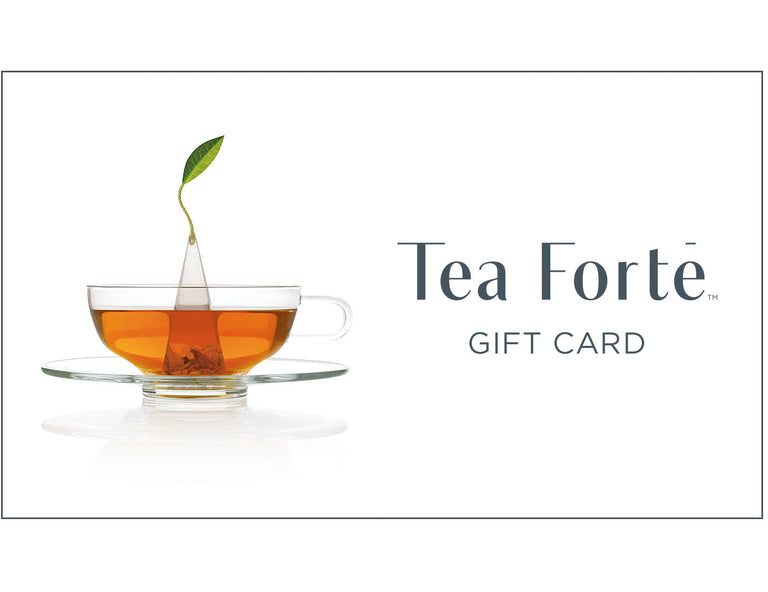 Tea Forté Gift Card with logo and glass teacup