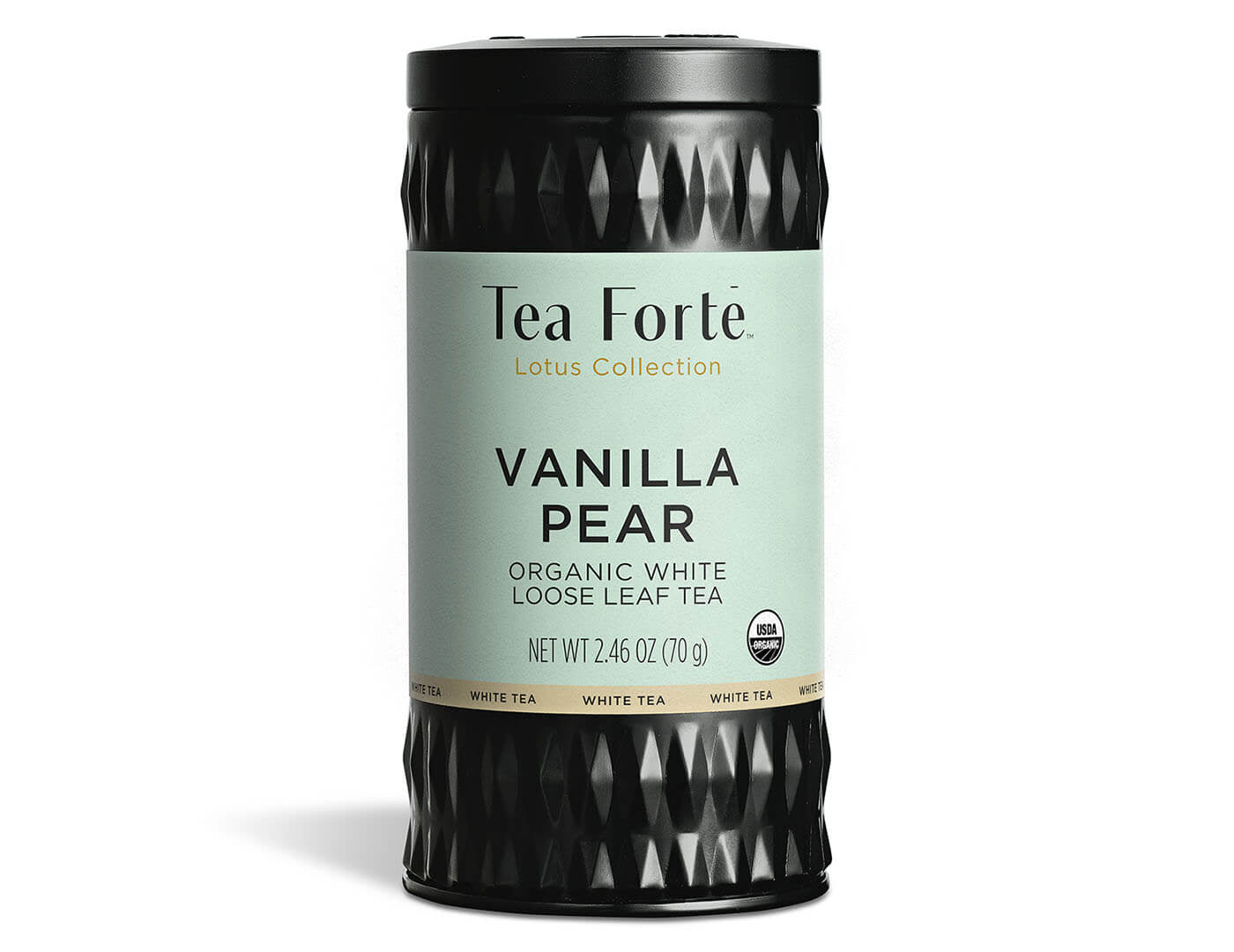 Vanilla Pear tea in a canister of loose tea