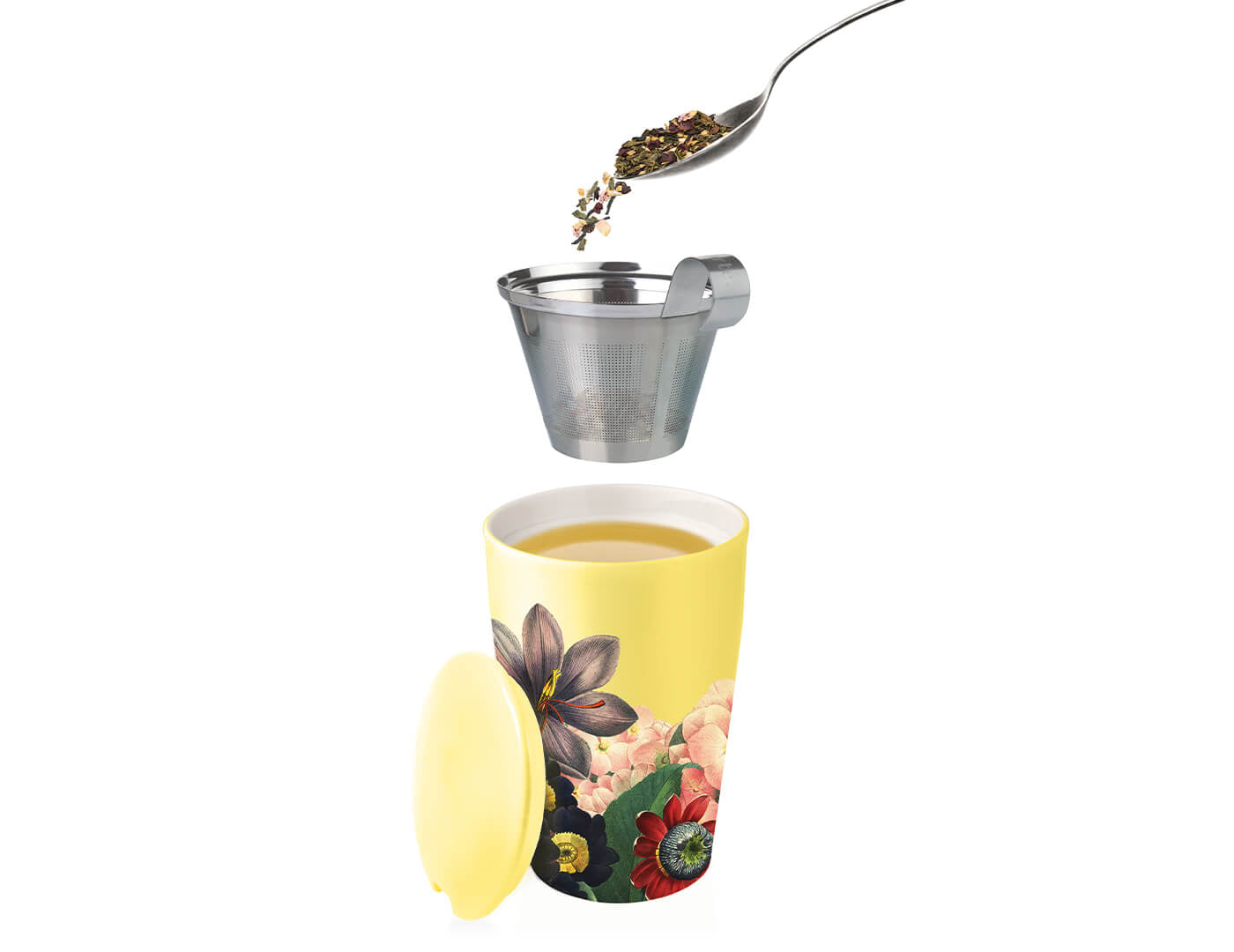 Soleil design KATI® Steeping cup with stainless steel infuser showing cup and stainless steel infuser